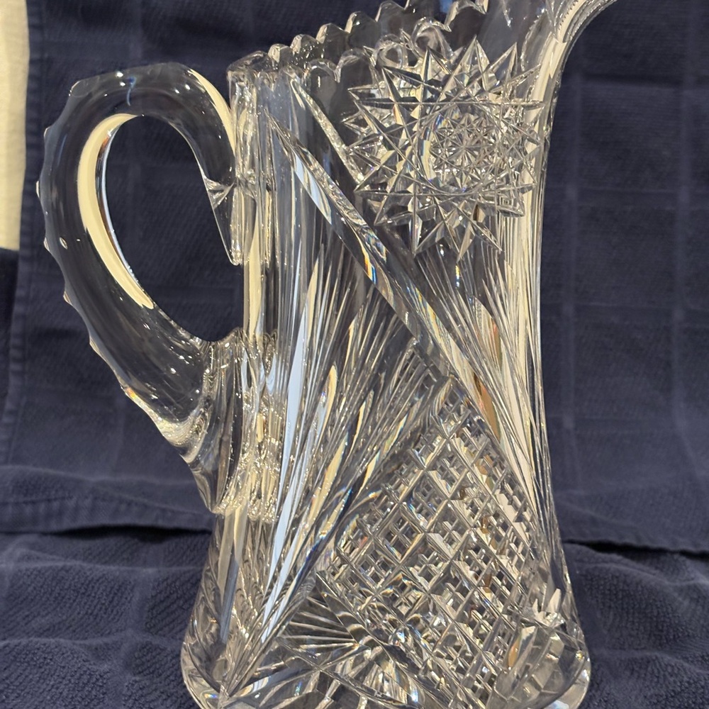 Vintage American brilliant period  Clear cut Crystal Glass Pitcher
